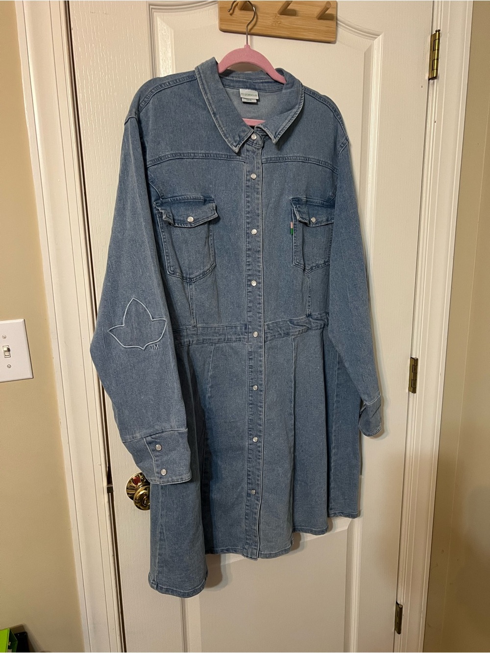 Alpha Kappa Alpha Sorority Inc. Denim Button-Front Shirt Dress in Medium Blue